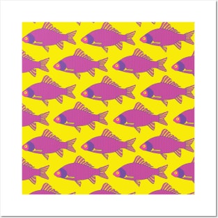 Purple and Pink Tropical Fish Shoal Pattern Posters and Art